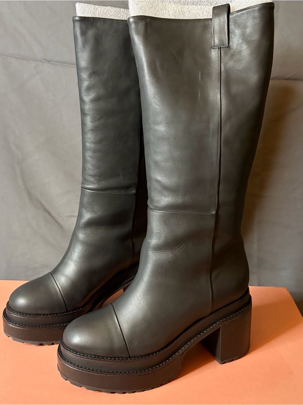 Cult Gaia Hana Boot - Moto Leather Black Knee-High Platform Heeled Boots